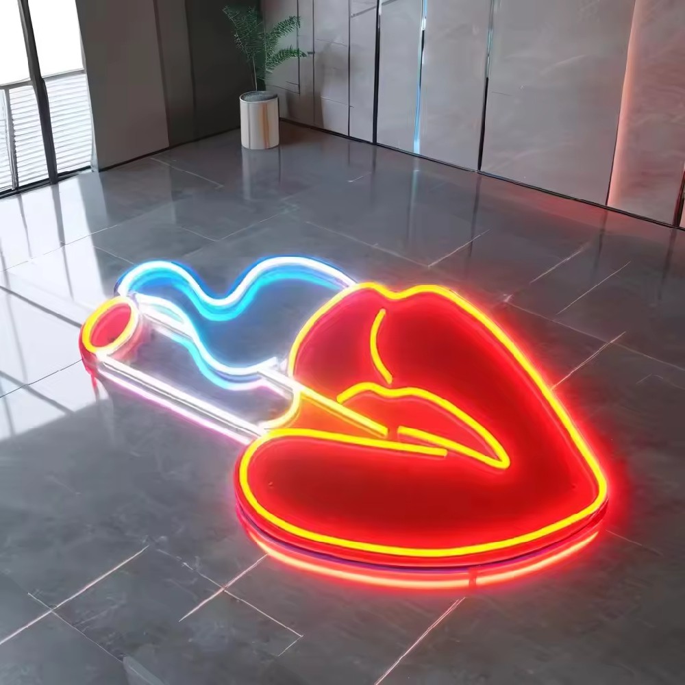 Aesthetic Led Neon Sign Custom Big Mouths With Red Lip for Car and Home Wall Decoration DC Power Supply